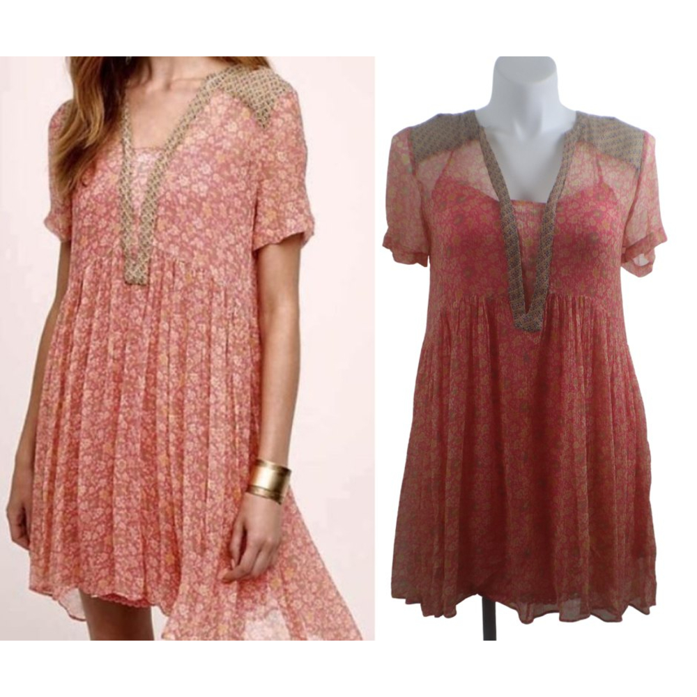 Anthropologie Maeve Morning Glory Floral Hippie Bohemian Swing Dress Size: 10